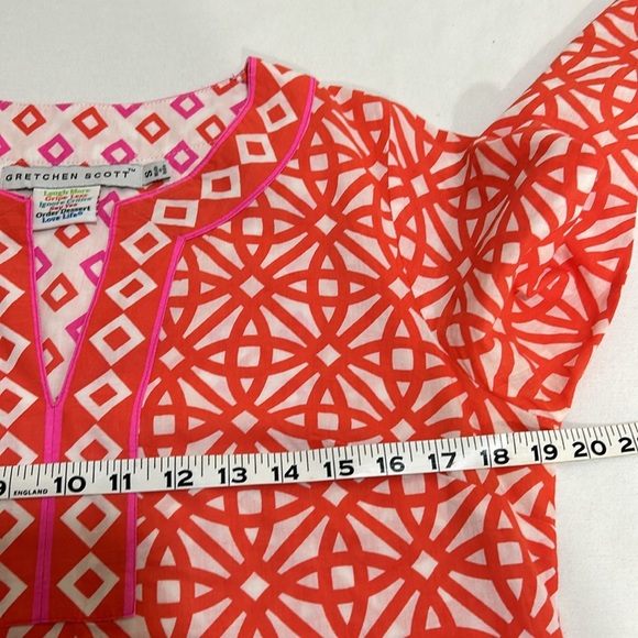 GRETCHEN SCOTT WOMEN TUNIC ORANGE PINK GEOMETRIC PRINT SZ SMALL - Picture 6 of 10